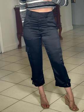 Express Black Satin Super High Rise Cargo Pants Size 8S